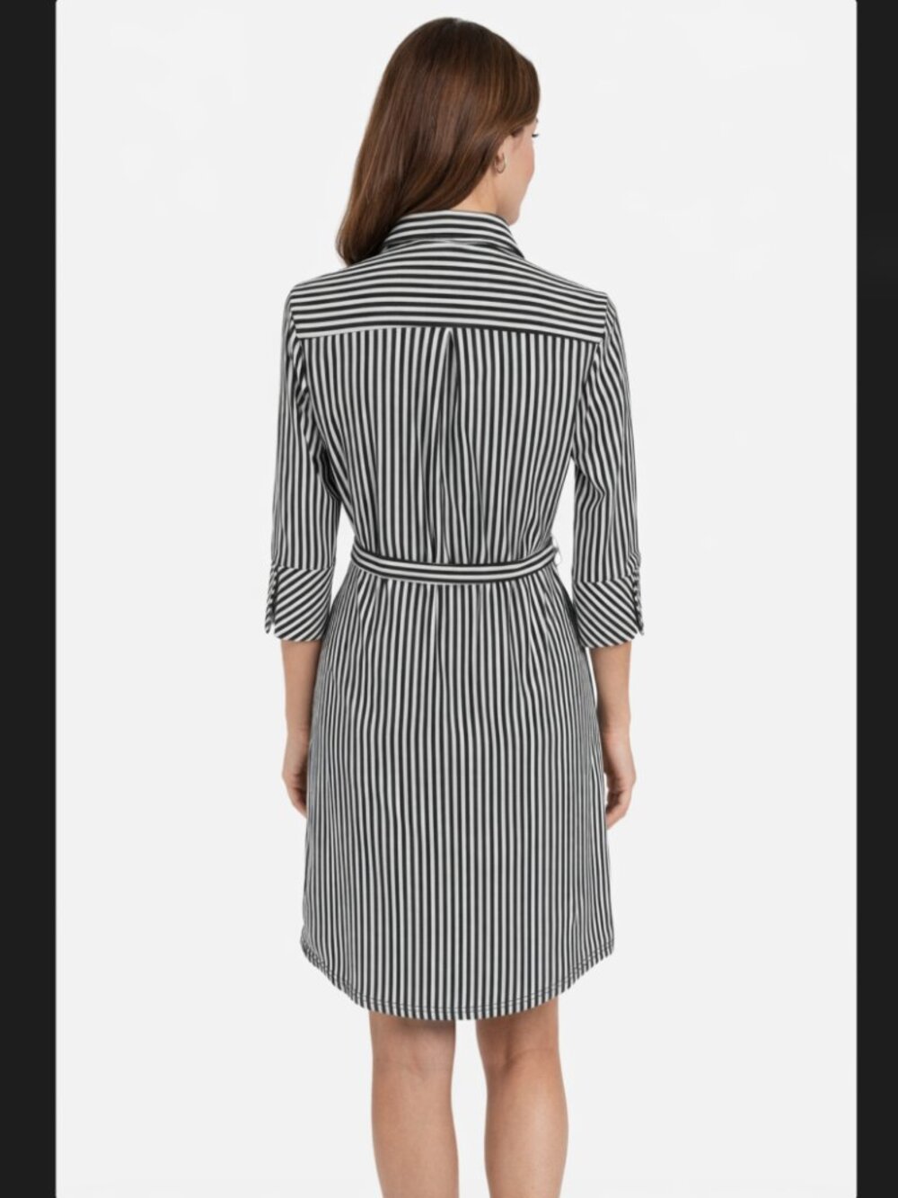Striped Shirt Dress S Black White Belted Mlle Gabrielle Career Office Academia - Picture 11 of 16